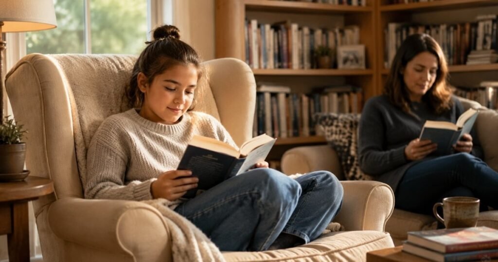 Child reading one of the best books for 6th graders at home